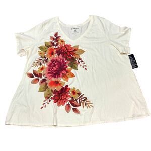 Roaman's Women's Plus Size Ultimate Short Sleeve Swing Tee 2X 26/28 Cream Floral